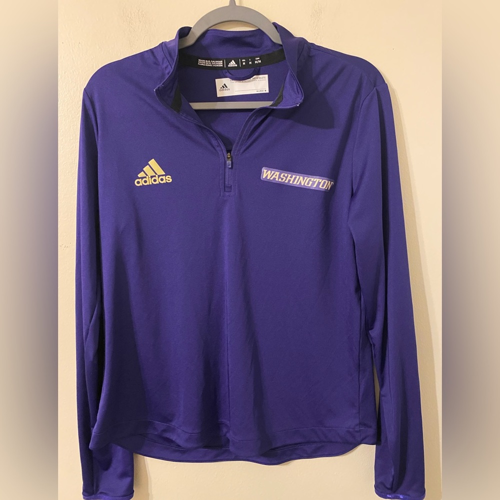 Men’s Adidas Washington Huskies Long Sleeve Logo 1/4 Zip Pullover Size Medium‎